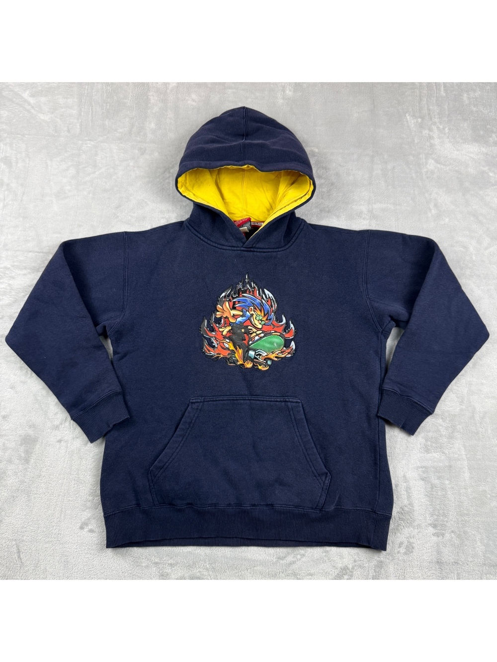 Vintage Flamehead Boys Large Graphic Hoodie Made USA Skate Y2K Double Sided JNCO